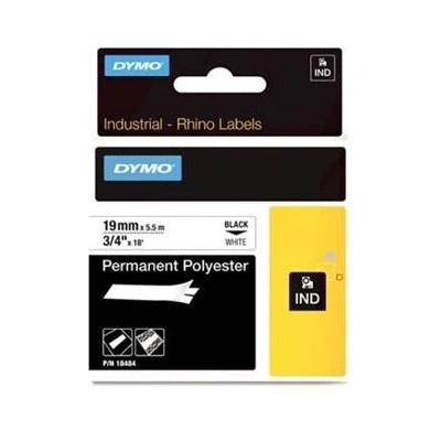 Dymo Rhino 18484, 19mm x 5,5m čierna tlač / biely podklad, originálna páska