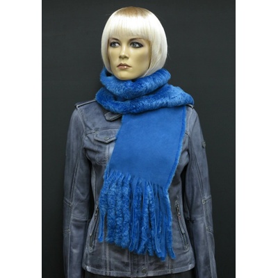 Splus dlhý kožušinový šál zo španielskej jahňatiny Carol dĺžka modrá