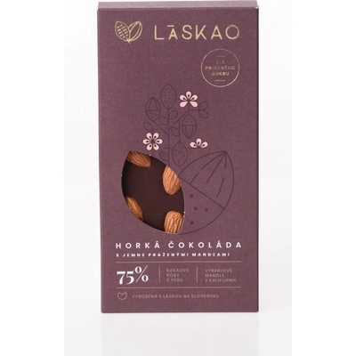 LASKAO 75 % Horká čokoláda s mandľami 80 g