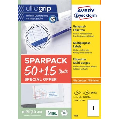 Avery-Zweckform Етикет, универсален, 210x297 mm, AVERY ZWECKFORM, "Sparpack", 65 етикета в опаковка 6603 (6603)