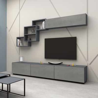 TopMebel Меламиново ТВ единица Free в сив - бетонен сив цвят 210x35x38см