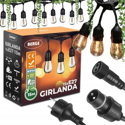 Berge Venkovní dekorační řetěz GIRLAND 16x E27 1W 230V IP44 15m