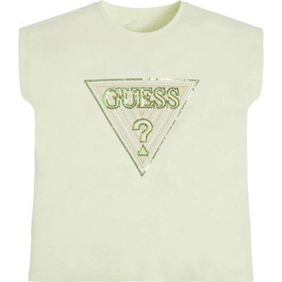 GUESS Тениска с къс ръкав в бледо зелено за момиче с пайети Guess