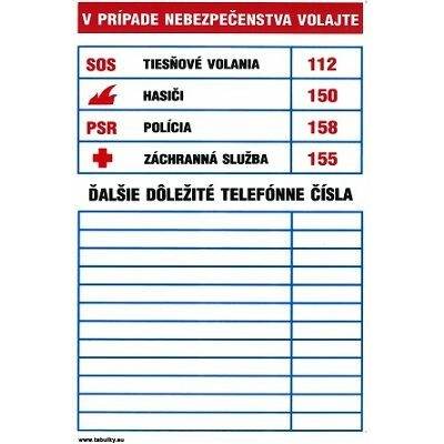 Plastová tabuľka - Tabuľka dôležitých telefónnych čísel 210x297mm