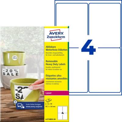 Avery Zweckform L4774REV-20 Odolné snímatelné etikety 99,1x139mm 80 ks bílá