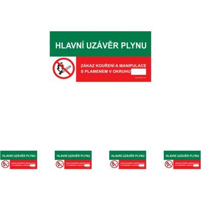 Walteco Hlavní uzávěr plynu/Zákaz kouření a manipulace s plamenem!, 150x80mm, samolepka Množství: 5 ks , 20007BP1