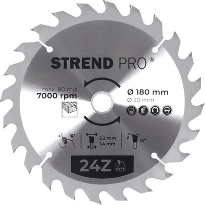Kotúč Strend Pro TCT 180x2.2x20/16 mm 24T, na drevo, pílový, SK plátky