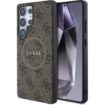 GUESS Кожен 4G цветен пръстен с класическо лого MagSafe Калъф Samsung Galaxy S25 Ultra кафяв (3666339441722)