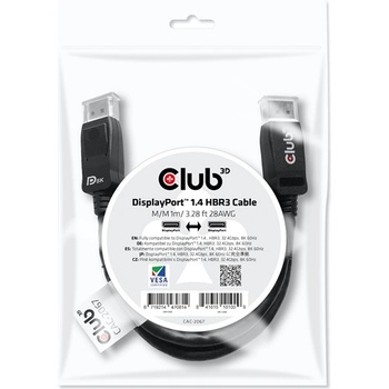 Club 3D кабел - CAC-2067 (DisplayPort 1.4, HBR3, 8K60Hz, 1m, M/M, VESA сертифициран) (CAC-2067)