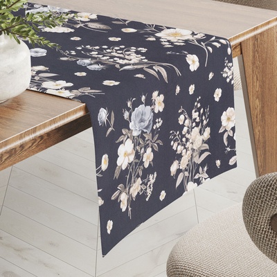 Biante bavlna behúň Sandra SA-755 Ruže a konvalinky na temne modrom 20x120 cm