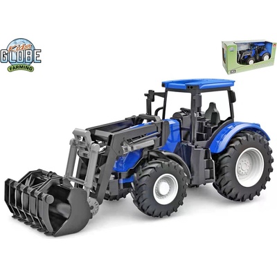 Kids Globe traktor modrý s predným nakladačom voľný chod 27 cm