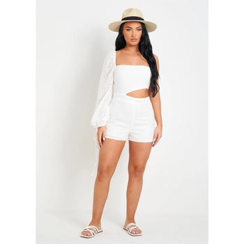 Image 1 of Missy Empire Гащеризон Missy Empire Broidery One Sleeve Playsuit - White