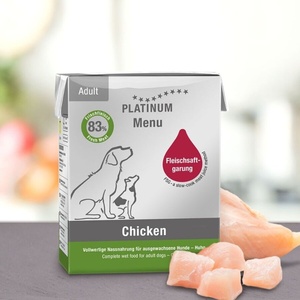 PLATINUM Мокра храна за кучета Platinum Menu Adult Chicken с 83% Прясно пилешко месо, ориз и зеленчуци, 90 gr