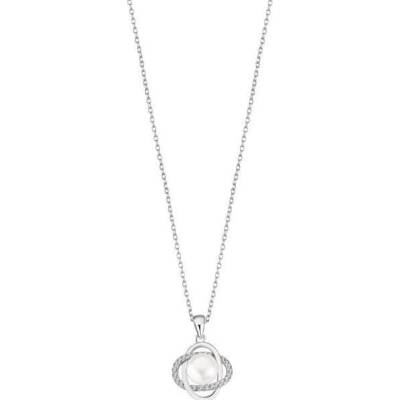 Lotus Silver Nežný strieborný náhrdelník s čírymi zirkónmi a syntetickou perlou LP3094-1 / 1