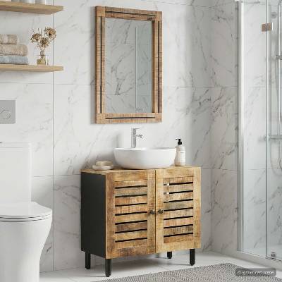 vidaXL Комплект шкафове за баня с врата 2 pcs Солидно мангово дърво (3310165)
