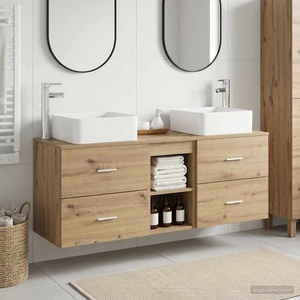 vidaXL Комплект шкафове за баня 3 бр. Дъб артизан 129 x 41 x 80 см (3405826)