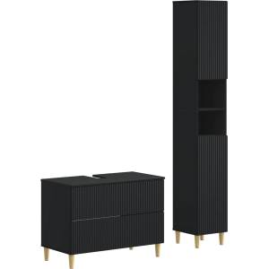 vidaXL Комплект шкафове за баня от 2 части ARNHEM Черно (3417523)