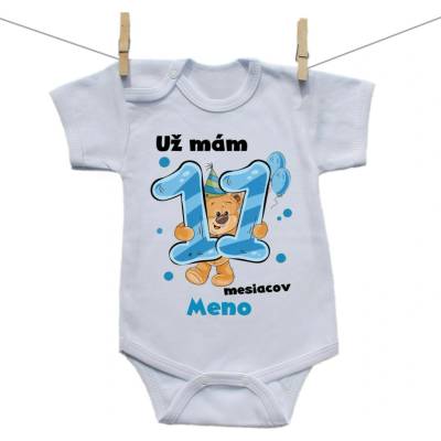 Boodyy Body s krátkym rukávom Už mám 11 mesiacov s Medvedíkom a menom dieťatka Chlapec