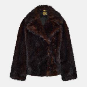 Biba Womens Faux Fur Relaxed Fit Teddy Coat - Brown