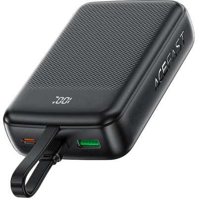 ACEFAST Външна батерия с вграден USB-C кабел, USB-C и USB-A портове и технология за бързо зареждане - Acefast M14 Power Bank PD 22.5W 20000 mAh with Built-in USB-C Cable (черен) (M14-20000)
