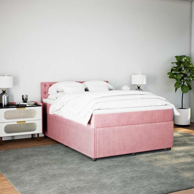 vidaXL Box spring postel s matrací růžová samet