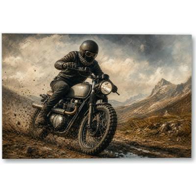 Plakát – Motocyklista v blátivém horském terénu 135 × 90 cm Bez rámu Ne Bez rámu
