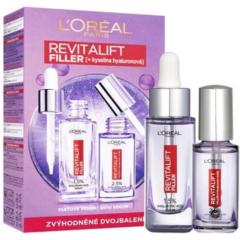 L'Oréal Revitalift Filler HA подаръчен комплект: серум за лице Revitalift Filler HA 1, 5% 30 ml + околоочен серум Revitalift Filler HA 2, 5% 20 ml за жени