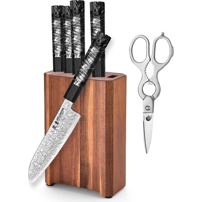 Dellinger Sada 5 nožů Dellinger® Carbon Fiber Octagon + nůžky + dřevěný stojánek