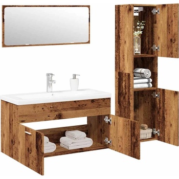 vidaXL Комплект мебели за баня от 4 части старо дърво инженерно дърво (3328599)