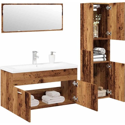 vidaXL Комплект мебели за баня от 4 части старо дърво инженерно дърво (3328599)
