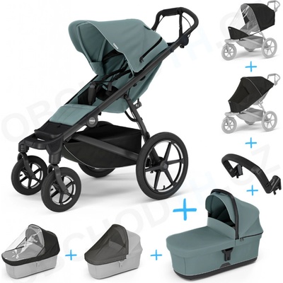Thule Set 7v1 Urban Glide 4-wheel Mid blue 2024 + pláštěnka + ochranná síť + madlo + korba Mid blue + pláštěnka + ochranná síť na korbu