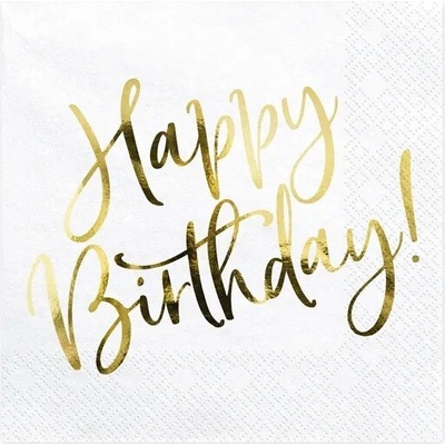 PartyDeco Servítky Happy birthday zlaté 33x33 cm