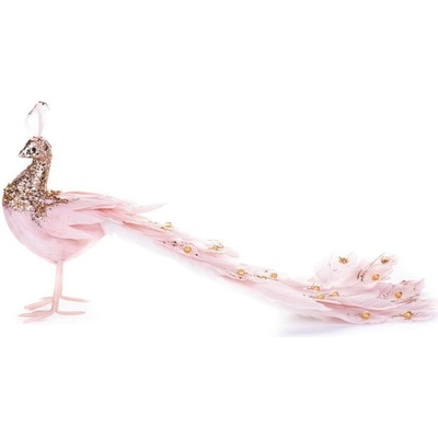 MagicHome Strend Pro Dekorácia Vianoce Páv ružový páperový 50x20x23 cm