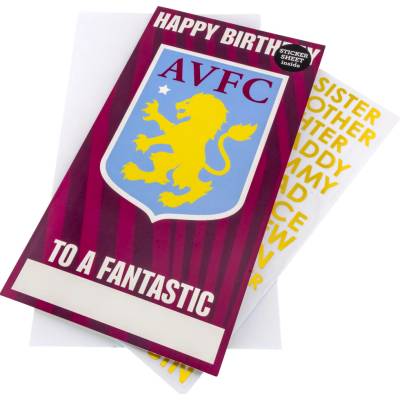 Aston Villa narozeninové přání se samolepkami Personalised Birthday Card