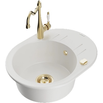 Mexen Kevin кухненска мивка от гранит с 1 отделение и сушилник и кухненски смесител Carla, бял - 6517-20-670700-50 (6517-20-670700-50)