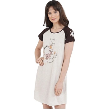 Памучна нощница в бежов цвят с мече