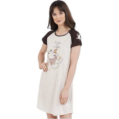 Памучна нощница в бежов цвят с мече