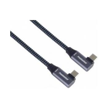 PremiumCord USB-C 2x angled cable (USB 3.2 GEN 2x2, 5A, 100W, 20Gbit/s) cotton braid, length: 0.5m