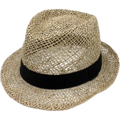 Fiebig Headwear since 1903 Slaměný klobouk z mořské trávy s černou stuhou Trilby