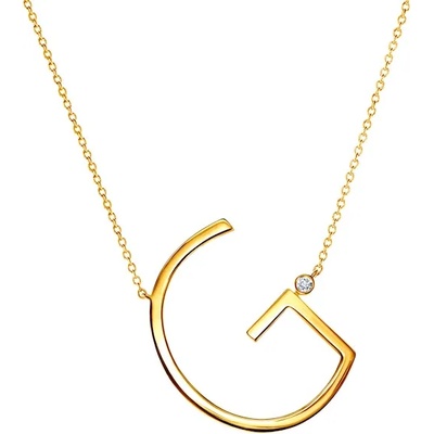 SAVICKI Колие с буква G : позлатено сребро. бял сапфир