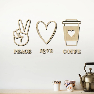 dřevo života Dřevěná dekorace na zeď Peace, love, coffee Rozměry (cm): 80x40, Zvolte barvu dekoru: Javor