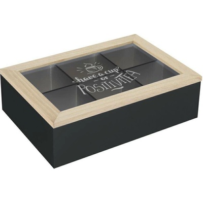 Excellent Houseware Dřevěný organizér na čaj Positive Black, 24x16,5x7 cm