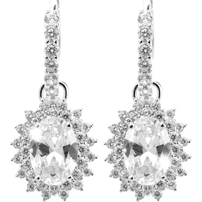 JSB bijoux s.r.o. Stříbrné náušnice klapky velký zdobený ovál z Kubických zirkonů Crystal (Stříbro 925/1000)