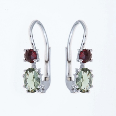 My Moldavite Stříbrné náušnice s vltavíny a granáty 5538-1