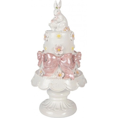 Clayre & Eef Bílo-růžová dekorace králíčci na dortu na podstavci - Ø 15*29 cm – Hledejceny.cz