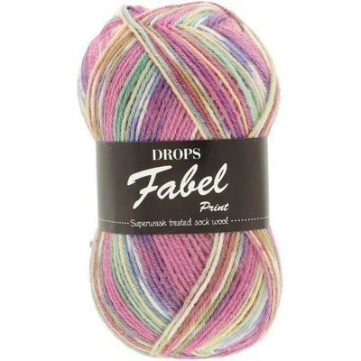 Drops Fabel Print 161 růžovo-fialová se žlutou barvou