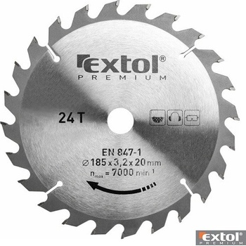 EXTOL PREMIUM pilový kotouč s SK plátky, 185x2,2x20mm, 24T, šířka SK plátků 3,2mm