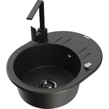 Mexen Kevin еднокамерен гранитен мивка с отцедник и кухненски смесител Rita, черен/златен металик - 6517-75-670300-70-B (6517-75-670300-70-B)