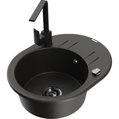 Mexen Kevin еднокамерен гранитен мивка с отцедник и кухненски смесител Rita, черен/златен металик - 6517-75-670300-70-B (6517-75-670300-70-B)