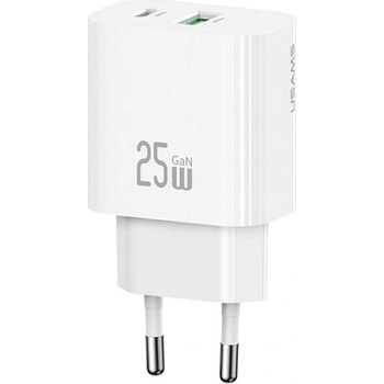 USAMS Зарядно устройство за електрическата мрежа USAMS T65 USB+Type-C гнездо 25W, бързо зарядно устройство PD, FEHÉR CC315TC02 (CC315TC02)